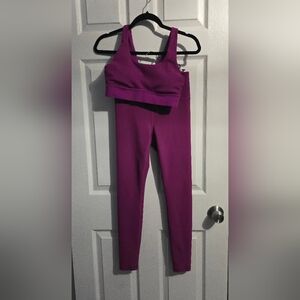 Athleta Set - Elation Rib Tight 7/8 & Breathe Longline Rib Bra - In Plum